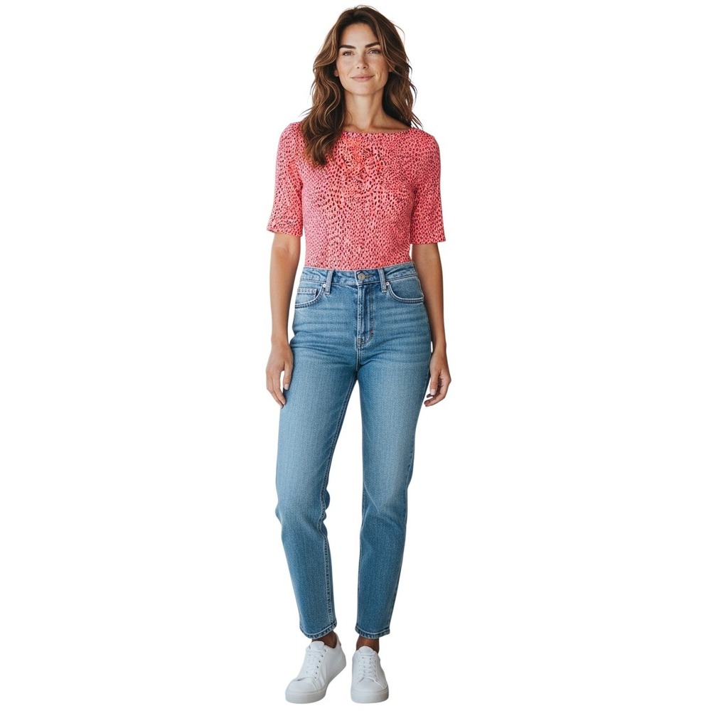 Ted Baker London Red Pink Abstract Dot Print Boat Neck Top Size 4 US 10-12